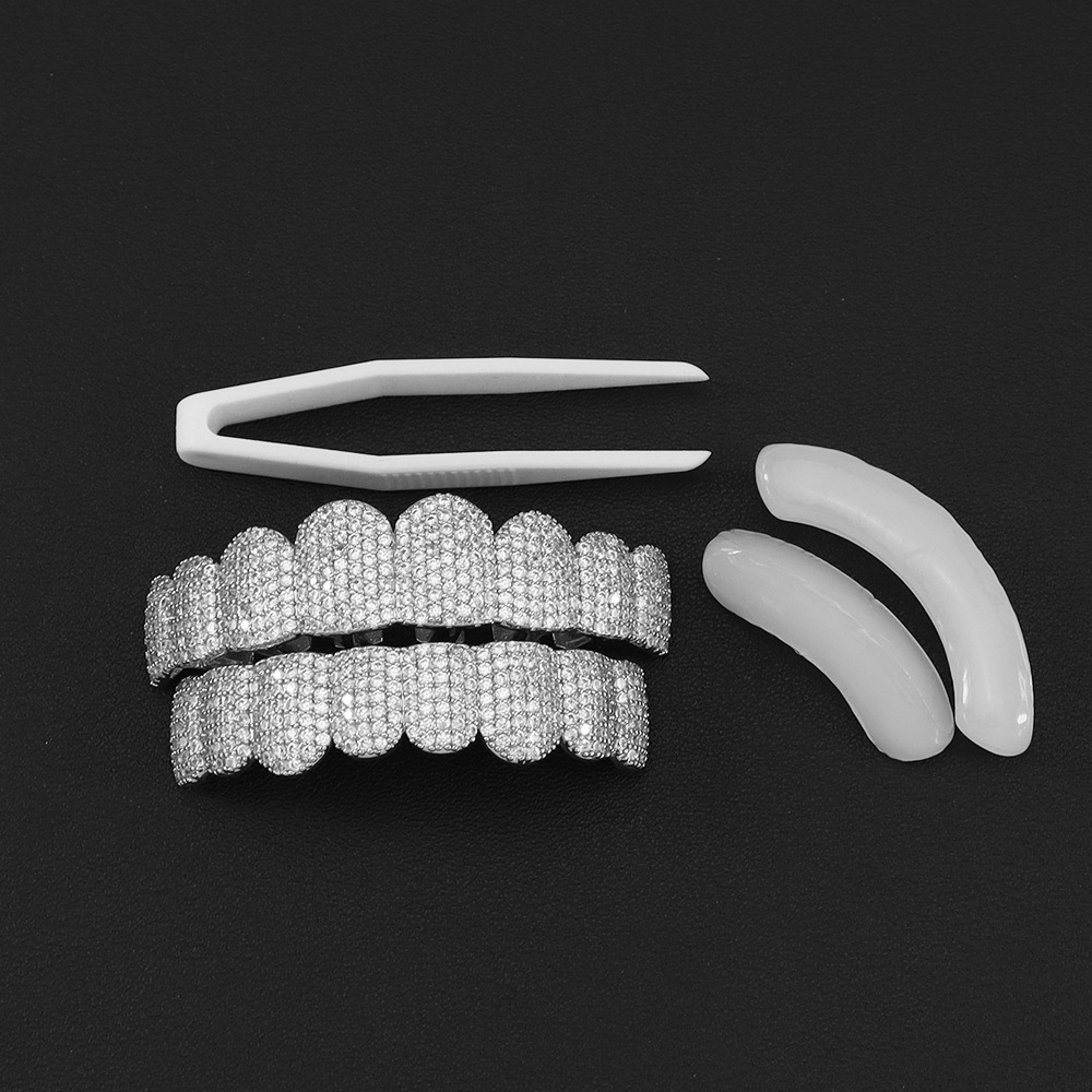 Teeth Whitening Moulds - 실버 도금 풀 아이스드 아웃 CZ